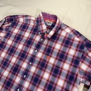 Cinch Mens XL Button Shirt Long Sleeve Classic Purple Orange Plaid